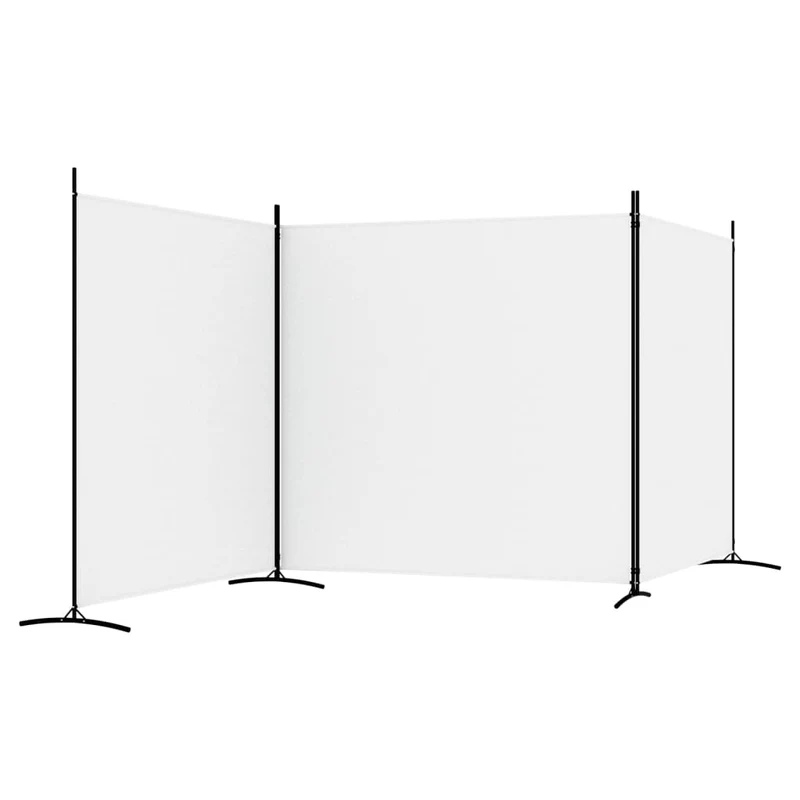 Paravent séparateur de pièce cloison 3 panneaux 525 x 180 cm tissu blanc et fer DEC030745