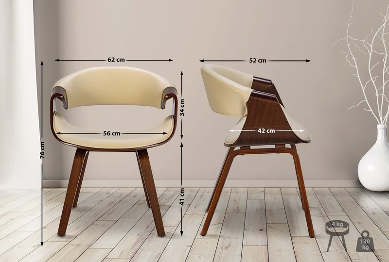 Chaise de salle à manger fauteuil de bureau sans roulette assise en synthétique crème pieds en bois FAL101552