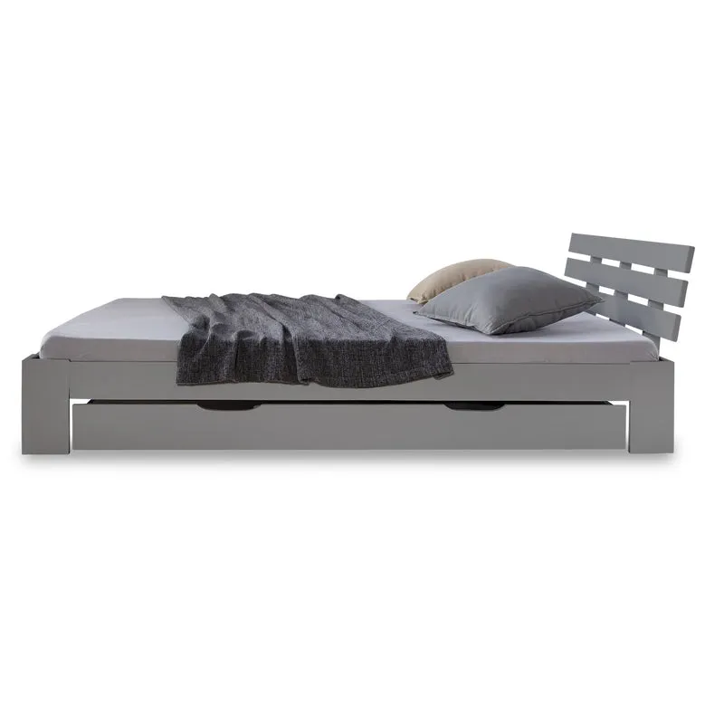 Lit double 140x200 cm avec tiroir de rangement et sommier à lattes cadre en bois de pin gris LIT06224