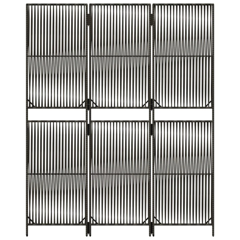Paravent séparateur de pièce cloison 3 panneaux en résine tressée gris et acier DEC030769
