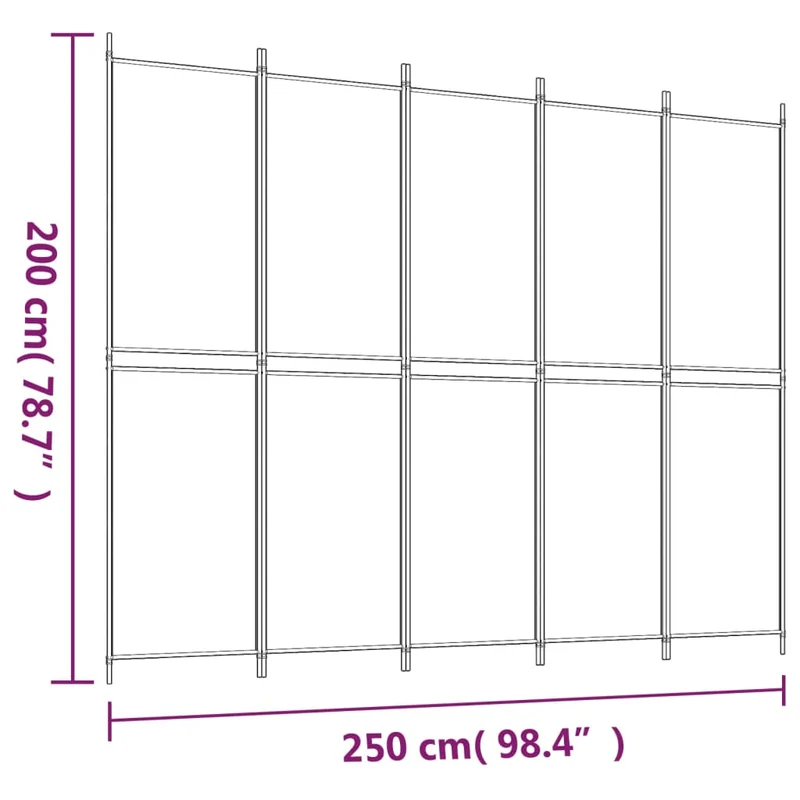 Paravent séparateur de pièce cloison 5 panneaux 250 x 200 cm tissu marron et fer DEC030982