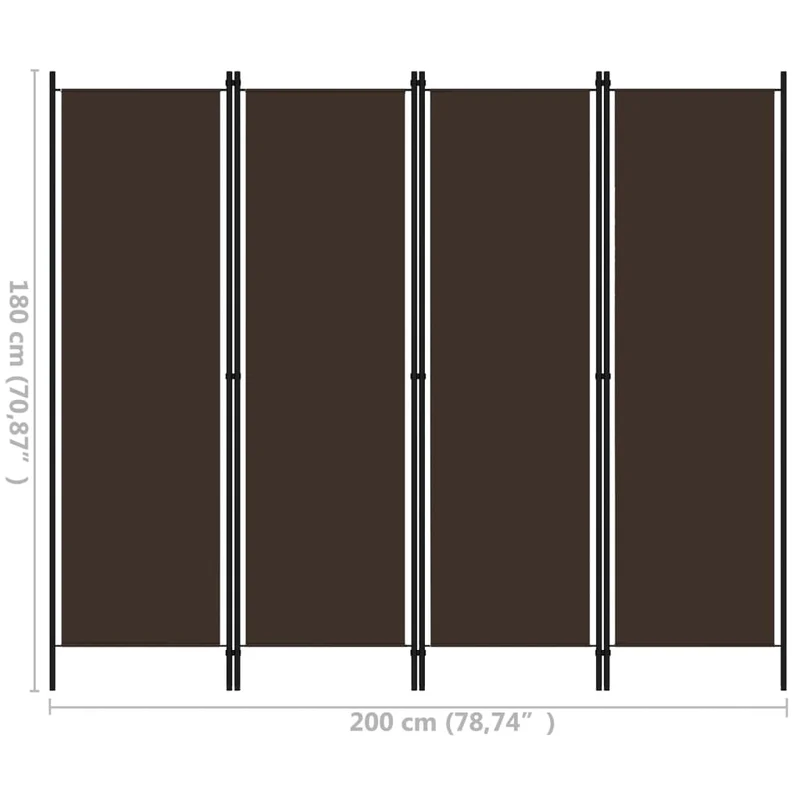 Paravent séparateur de pièce cloison 4 panneaux 200 x 180 cm en tissu marron et fer DEC030873