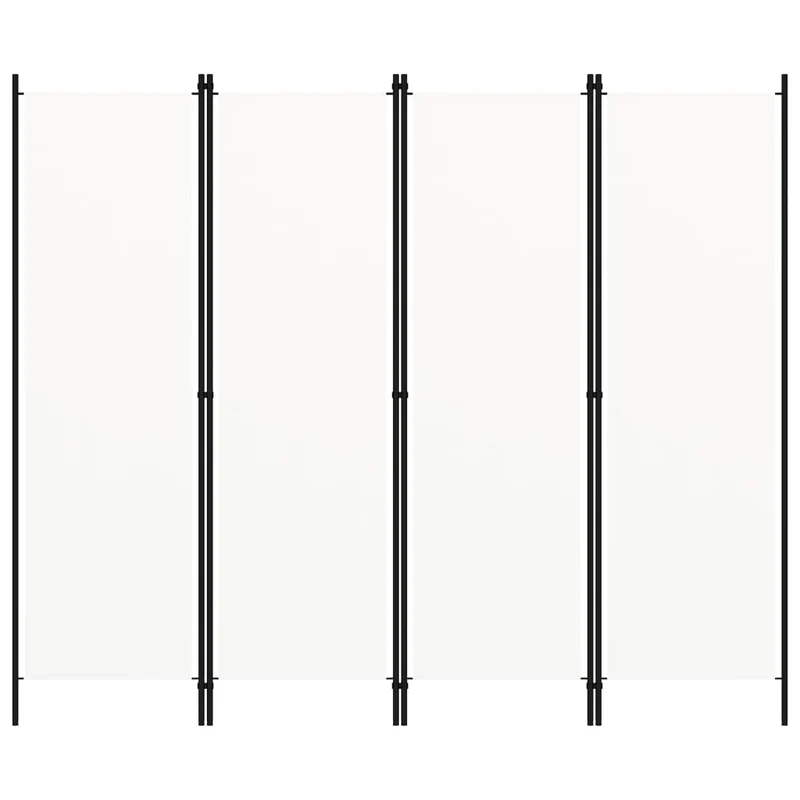 Paravent séparateur de pièce cloison 4 panneaux 200 x 180 cm en tissu blanc et fer DEC030838