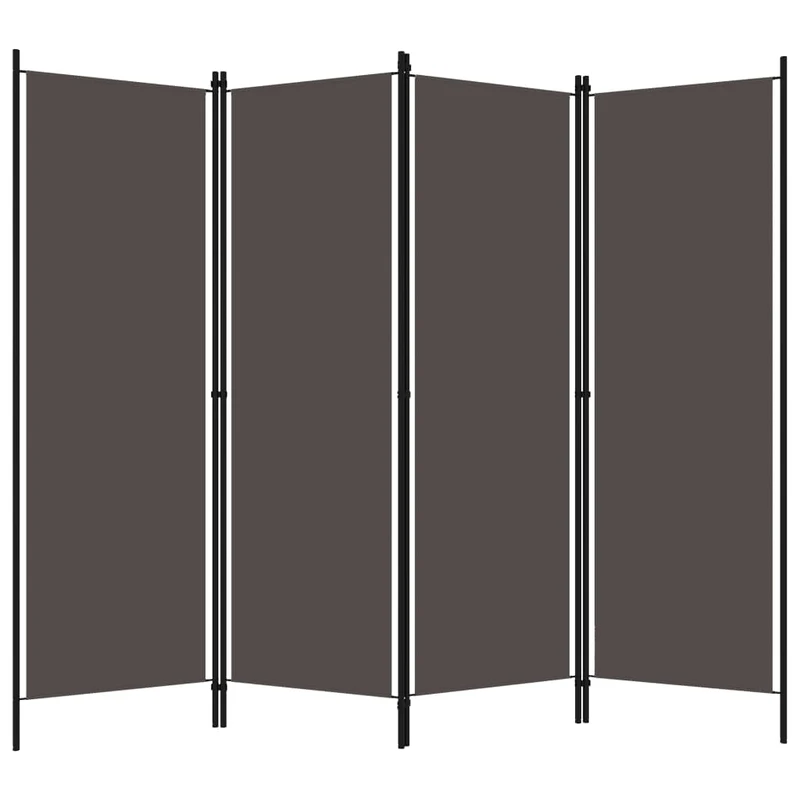 Paravent séparateur de pièce cloison 4 panneaux 200 x 180 cm en tissu anthracite et fer DEC030823