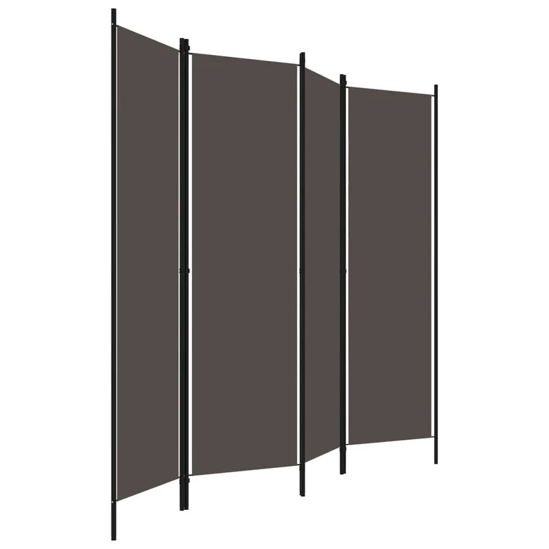 Paravent séparateur de pièce cloison 4 panneaux 200 x 180 cm en tissu anthracite et fer DEC030823
