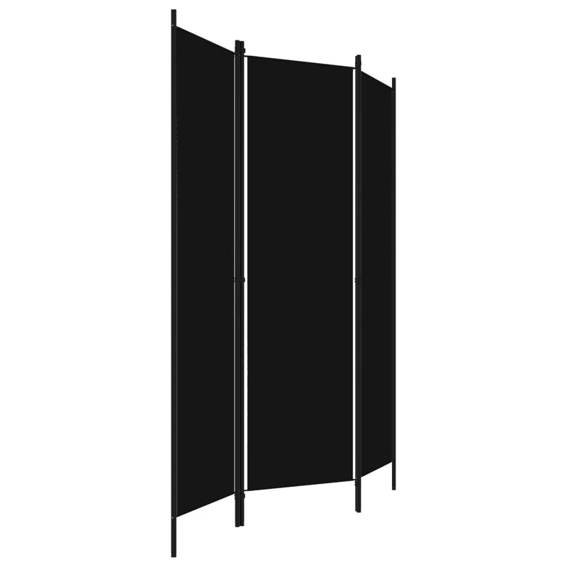 Paravent séparateur de pièce cloison 3 panneaux 150 x 180 cm en tissu noir et fer DEC030798