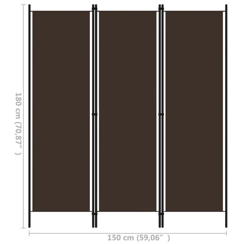 Paravent séparateur de pièce cloison 3 panneaux 150 x 180 cm en tissu marron et fer DEC030775