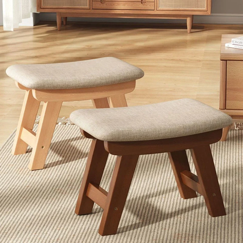 Modern Minimalist Square Cushion Rubberwood Cotton Linen Shoe Bench Low Stool For Living Room