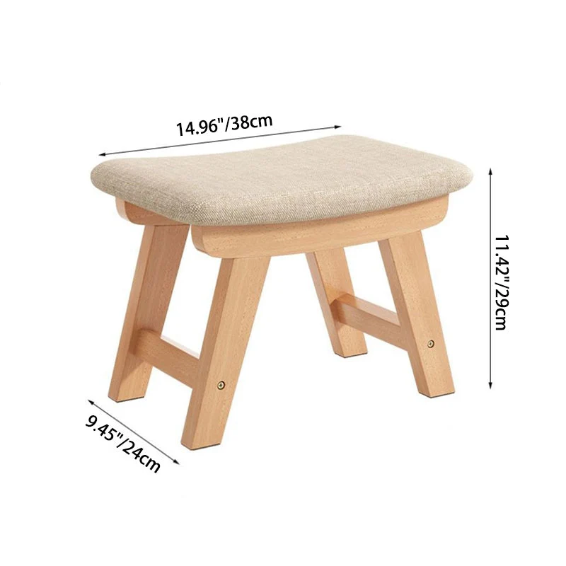 Modern Minimalist Square Cushion Rubberwood Cotton Linen Shoe Bench Low Stool For Living Room