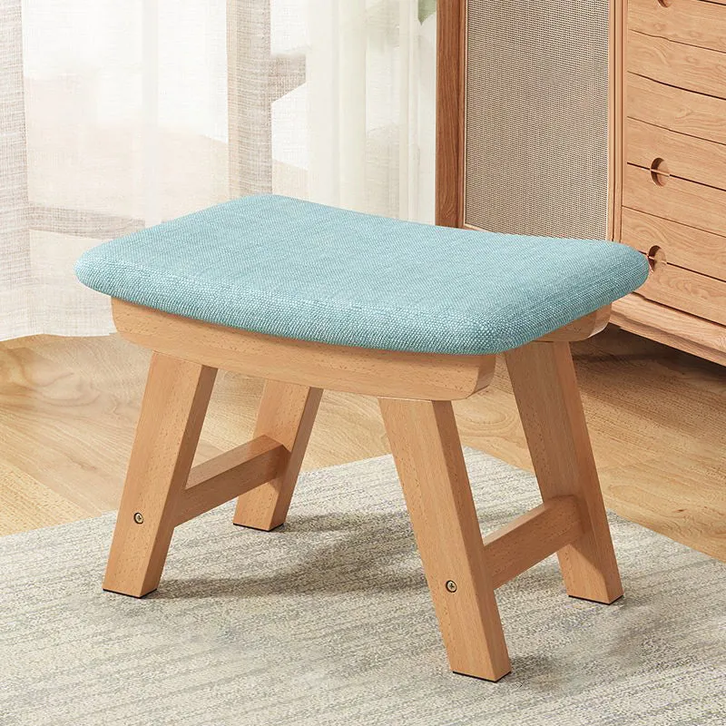 Modern Minimalist Square Cushion Rubberwood Cotton Linen Shoe Bench Low Stool For Living Room