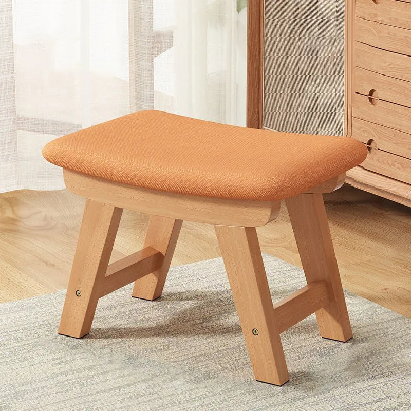 Modern Minimalist Square Cushion Rubberwood Cotton Linen Shoe Bench Low Stool For Living Room