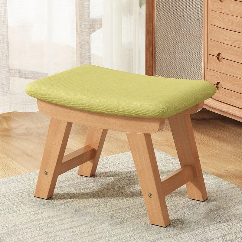 Modern Minimalist Square Cushion Rubberwood Cotton Linen Shoe Bench Low Stool For Living Room