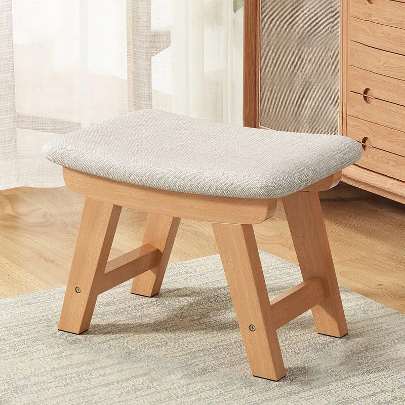 Modern Minimalist Square Cushion Rubberwood Cotton Linen Shoe Bench Low Stool For Living Room