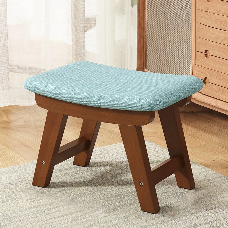 Modern Minimalist Square Cushion Rubberwood Cotton Linen Shoe Bench Low Stool For Living Room