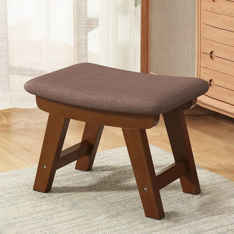 Modern Minimalist Square Cushion Rubberwood Cotton Linen Shoe Bench Low Stool For Living Room