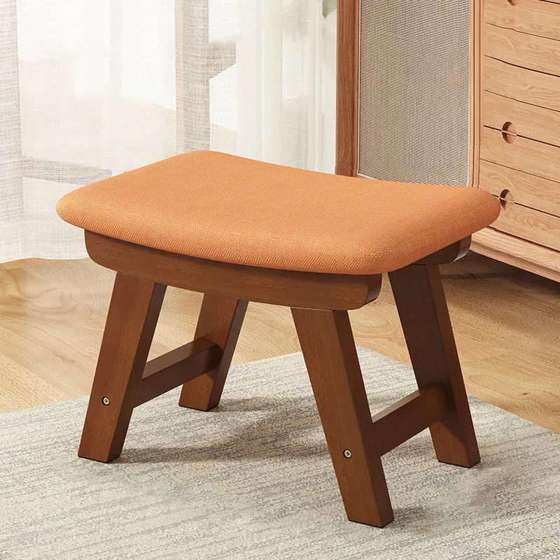 Modern Minimalist Square Cushion Rubberwood Cotton Linen Shoe Bench Low Stool For Living Room
