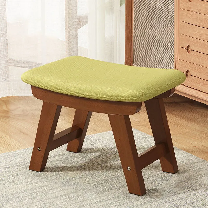 Modern Minimalist Square Cushion Rubberwood Cotton Linen Shoe Bench Low Stool For Living Room