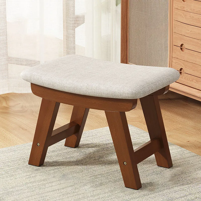 Modern Minimalist Square Cushion Rubberwood Cotton Linen Shoe Bench Low Stool For Living Room
