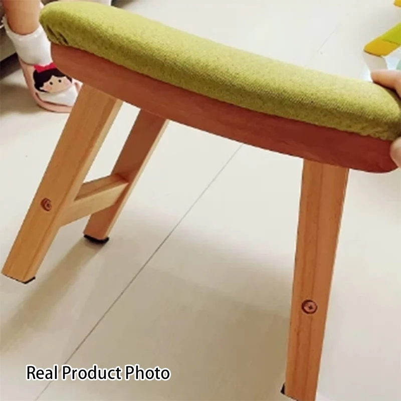 Modern Minimalist Square Cushion Rubberwood Cotton Linen Shoe Bench Low Stool For Living Room