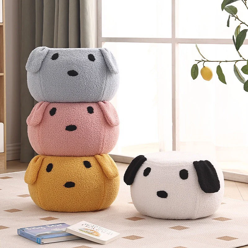 Modern Art Deco Round Teddy Fleece Plywood Low Stool Backless Armless For Living Room