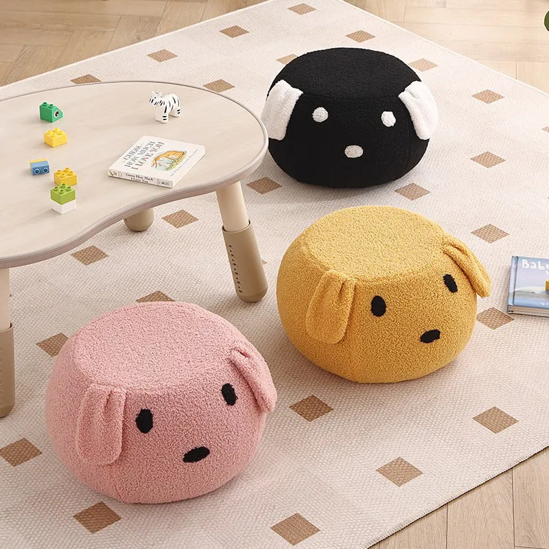 Modern Art Deco Round Teddy Fleece Plywood Low Stool Backless Armless For Living Room