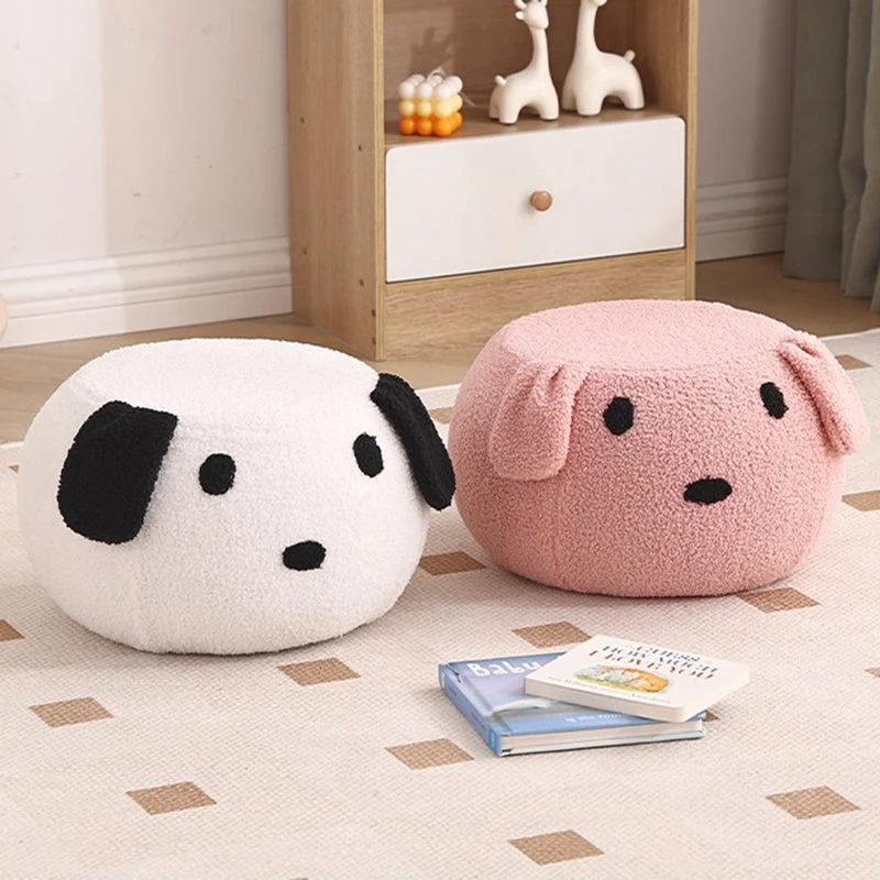 Modern Art Deco Round Teddy Fleece Plywood Low Stool Backless Armless For Living Room