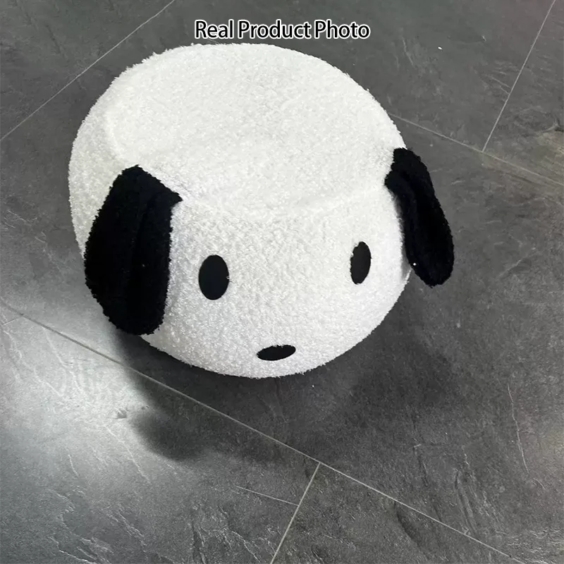 Modern Art Deco Round Teddy Fleece Plywood Low Stool Backless Armless For Living Room