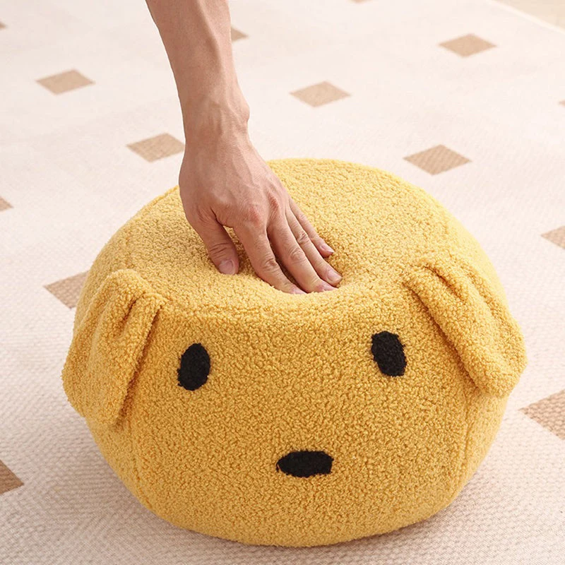 Modern Art Deco Round Teddy Fleece Plywood Low Stool Backless Armless For Living Room