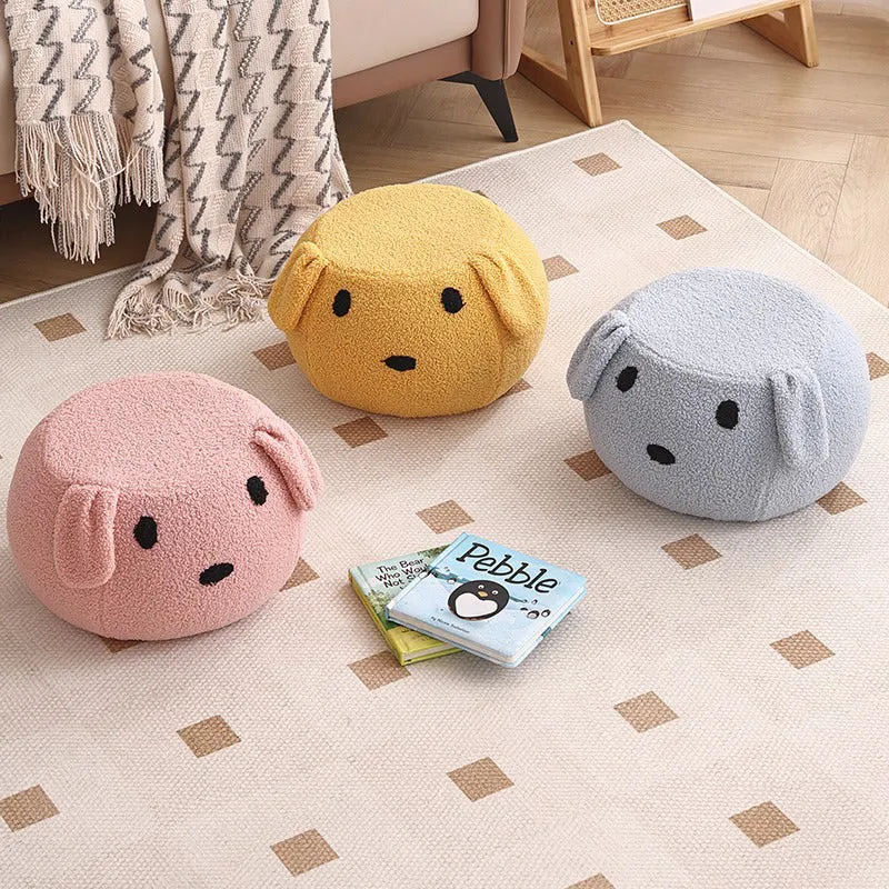 Modern Art Deco Round Teddy Fleece Plywood Low Stool Backless Armless For Living Room