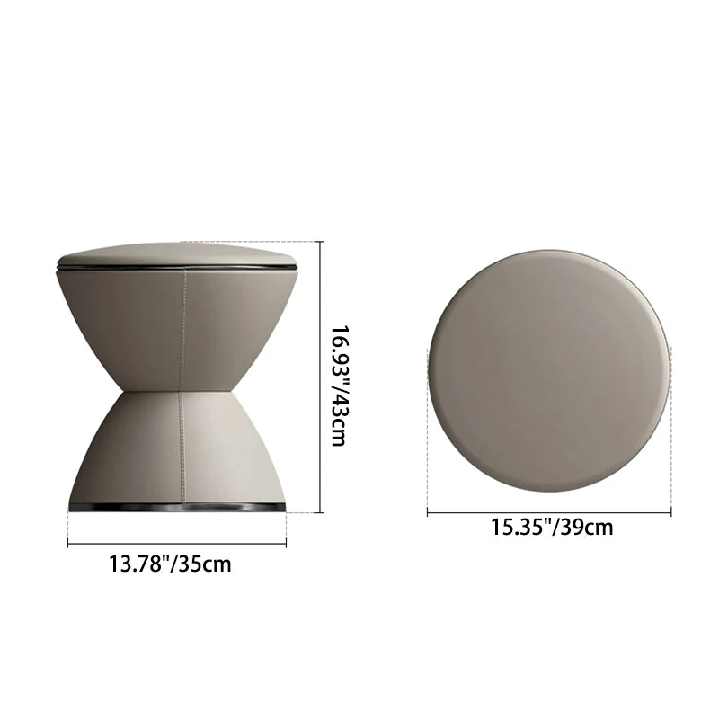 Modern Minimalist Round Hourglass Shape Microfiber Leather Plywood Stainless Steel Low Stool For Living Room