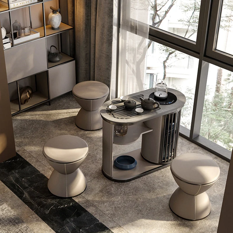 Modern Minimalist Round Hourglass Shape Microfiber Leather Plywood Stainless Steel Low Stool For Living Room