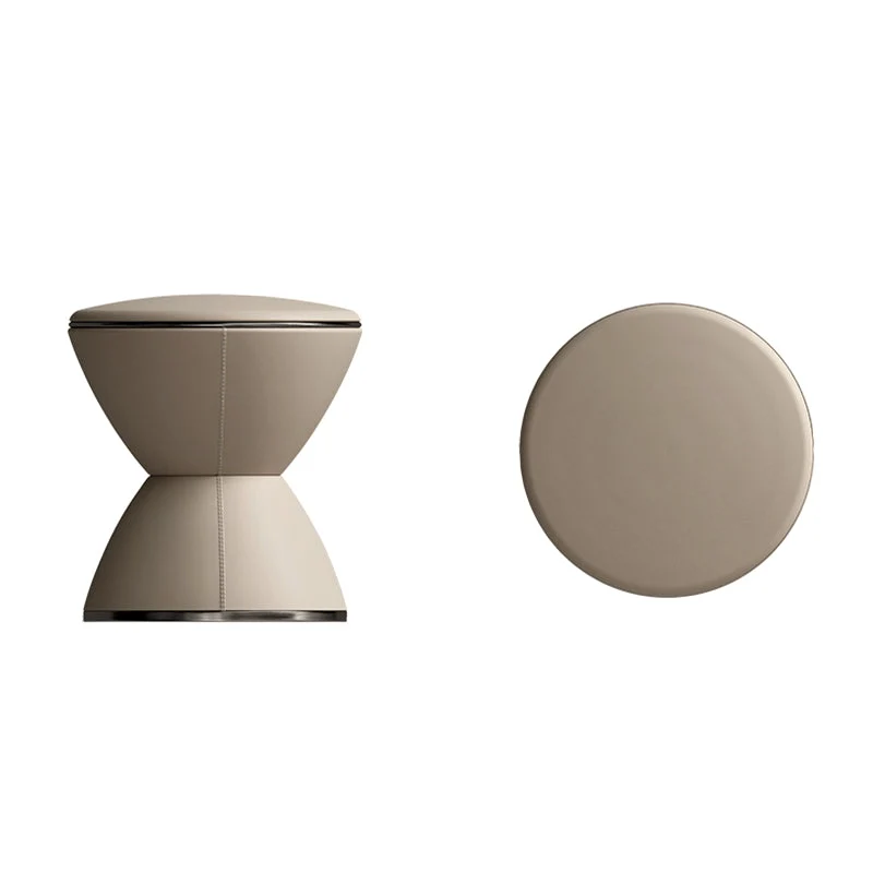 Modern Minimalist Round Hourglass Shape Microfiber Leather Plywood Stainless Steel Low Stool For Living Room