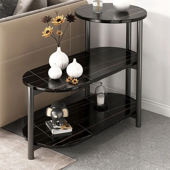 Modern Minimalist Oval Round Plate Iron End Table 3-Tier For Living Room