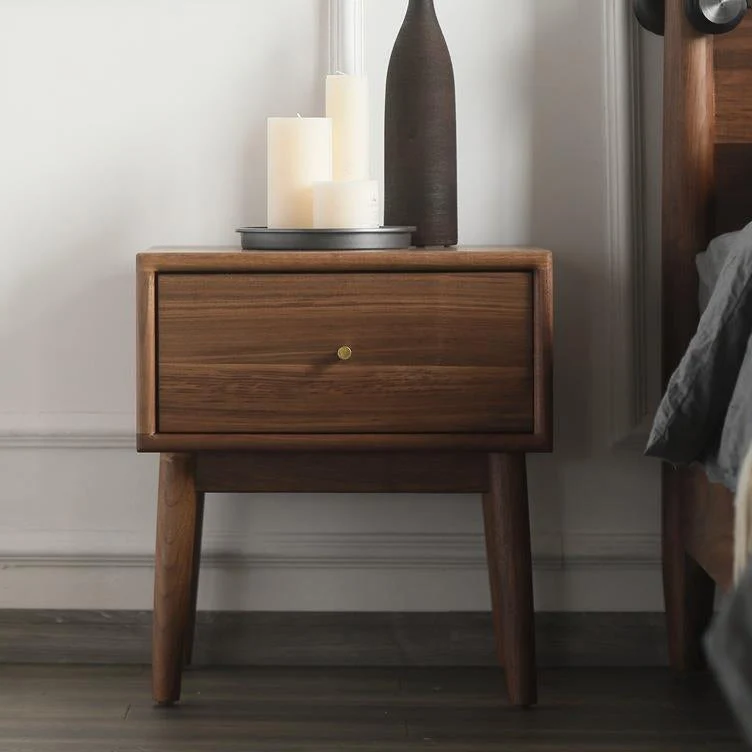 Traditional French Rectangular Walnut Wood End Table 1-Drawer For Living Room