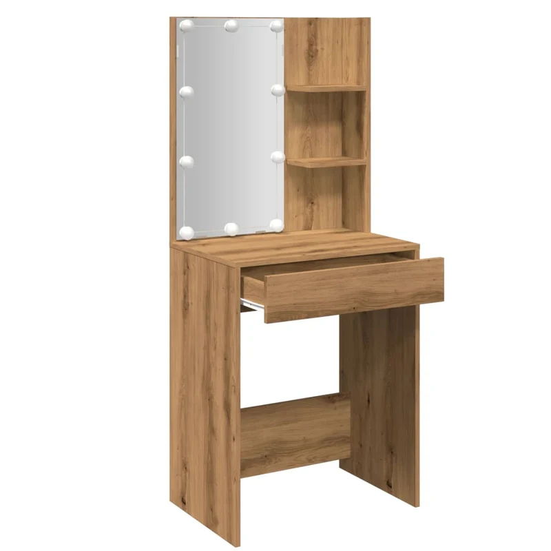 Coiffeuse avec LED avec tiroir de rangement et deux étagères ouvertes 60 x 40 x 140 cm bois d'ingénierie marron DEC031217