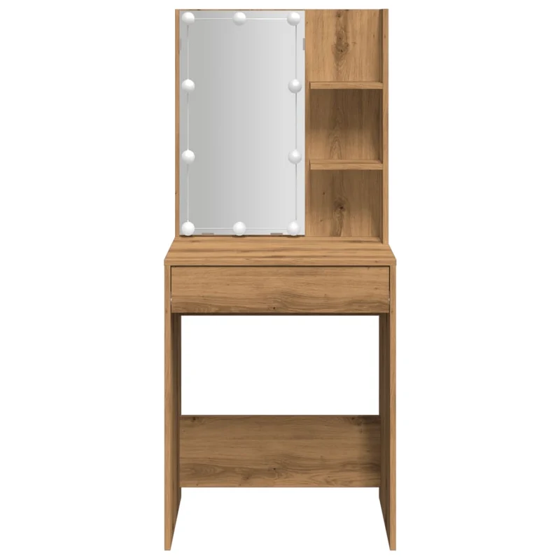 Coiffeuse avec LED avec tiroir de rangement et deux étagères ouvertes 60 x 40 x 140 cm bois d'ingénierie marron DEC031217