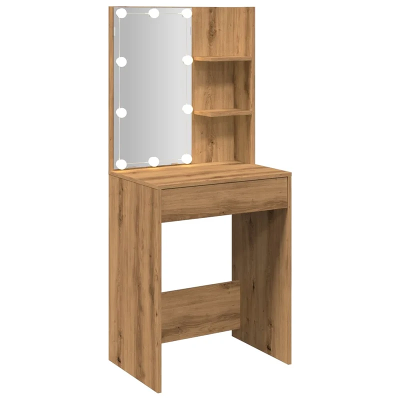 Coiffeuse avec LED avec tiroir de rangement et deux étagères ouvertes 60 x 40 x 140 cm bois d'ingénierie marron DEC031217
