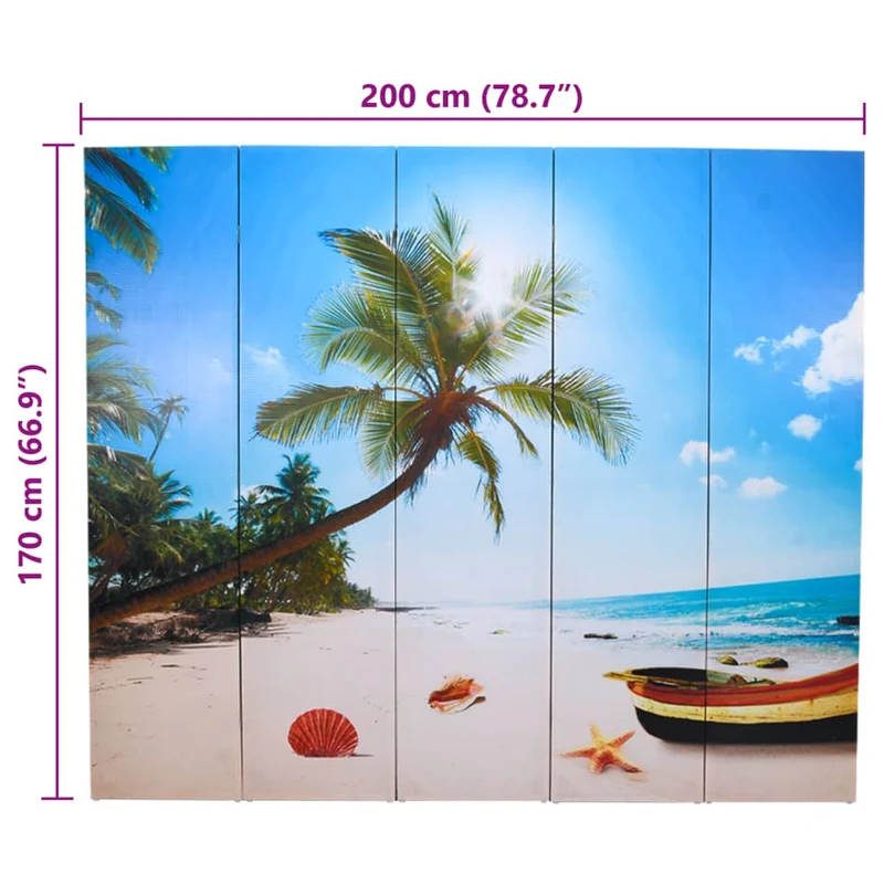 Paravent séparateur de pièce cloison pliable 200 x 170 cm design plage en bois de sapin DEC031171