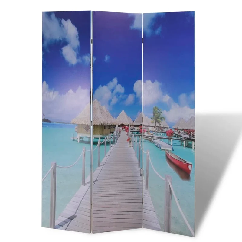 Paravent séparateur de pièce cloison pliable 120 x 170 cm en bois de sapin design plage DEC031167
