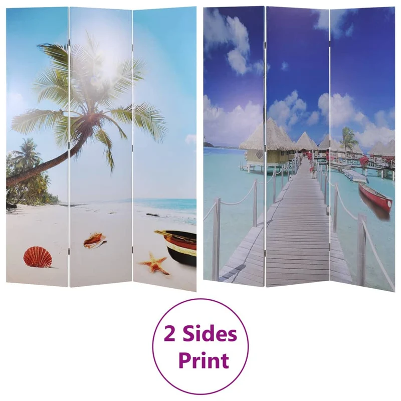 Paravent séparateur de pièce cloison pliable 120 x 170 cm en bois de sapin design plage DEC031167