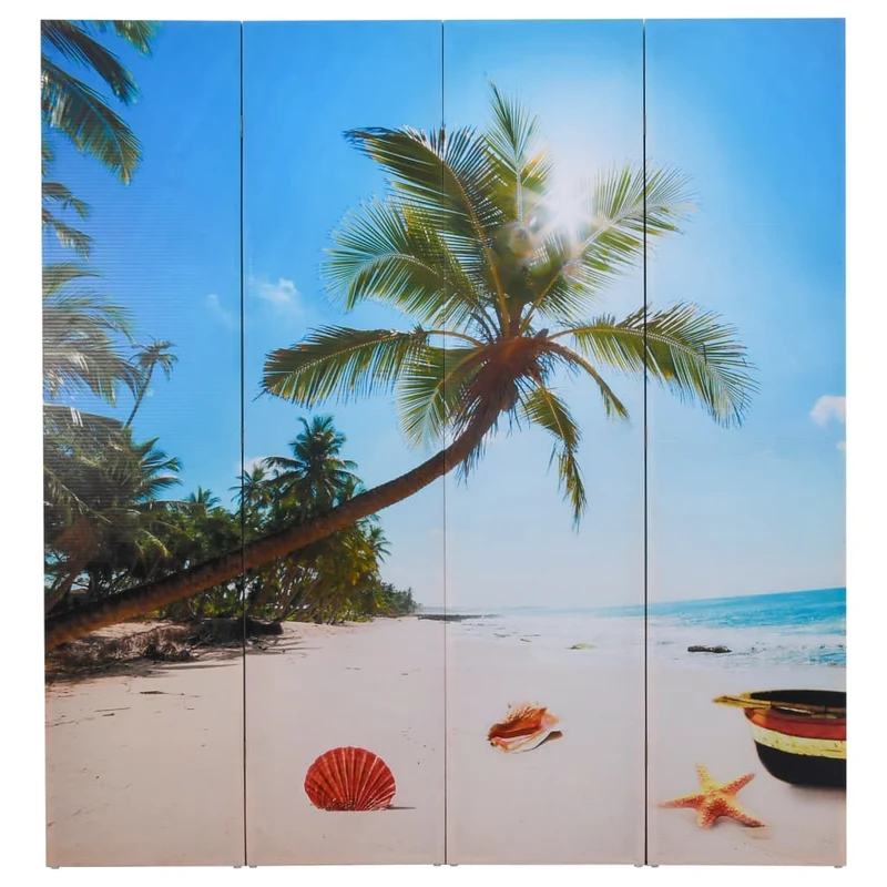 Paravent séparateur de pièce cloison pliable 4 panneaux 160 x 170 cm design plage DEC031169