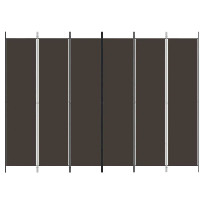 Paravent séparateur de pièce cloison 6 panneaux 300 x 220 cm tissu marron et fer DEC031088