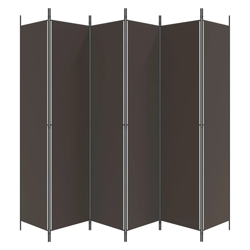 Paravent séparateur de pièce cloison 6 panneaux 300 x 220 cm tissu marron et fer DEC031088