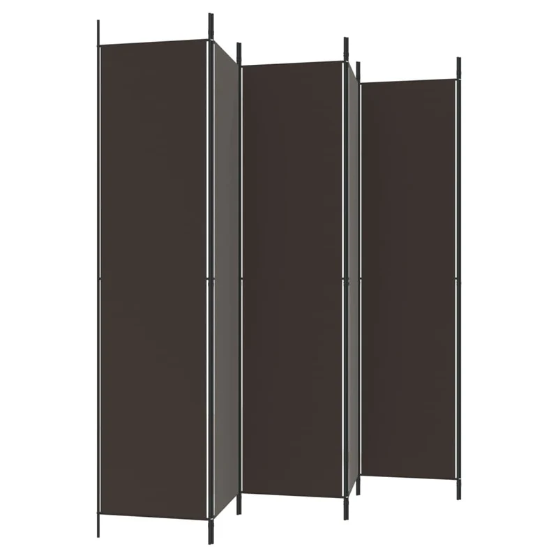 Paravent séparateur de pièce cloison 6 panneaux 300 x 220 cm tissu marron et fer DEC031088