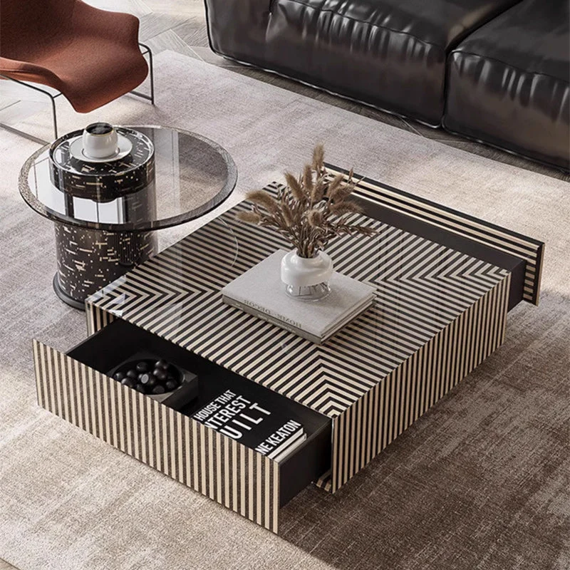Traditional French Round Square MDF Glass End Table 1-Tier For Living Room
