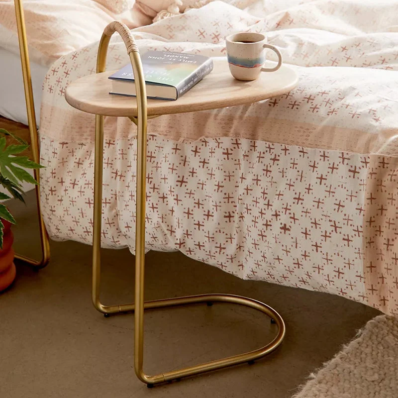 Modern Minimalist Oval Curve Birch Marine Plywood Metal End Table 1-Tier For Living Room