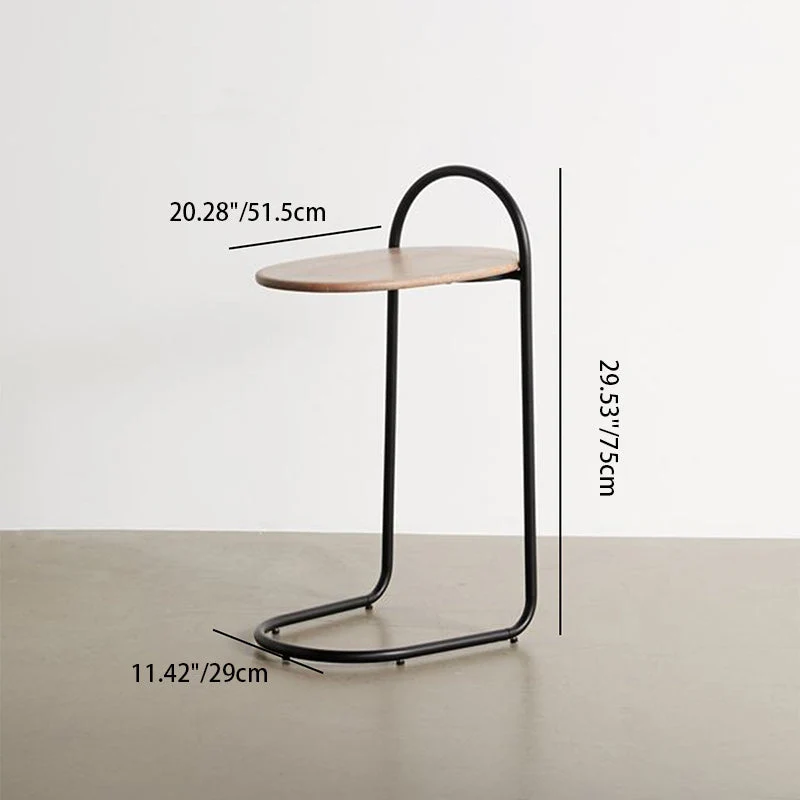Modern Minimalist Oval Curve Birch Marine Plywood Metal End Table 1-Tier For Living Room