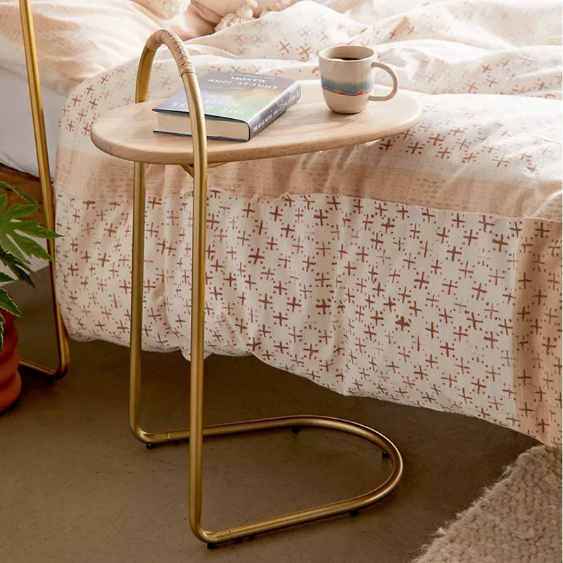Modern Minimalist Oval Curve Birch Marine Plywood Metal End Table 1-Tier For Living Room