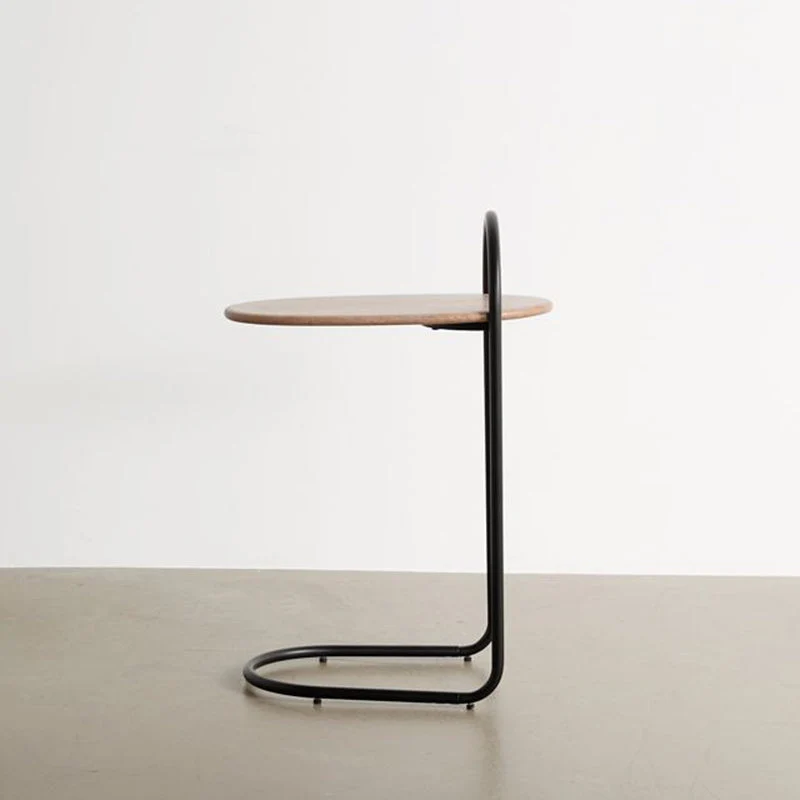 Modern Minimalist Oval Curve Birch Marine Plywood Metal End Table 1-Tier For Living Room