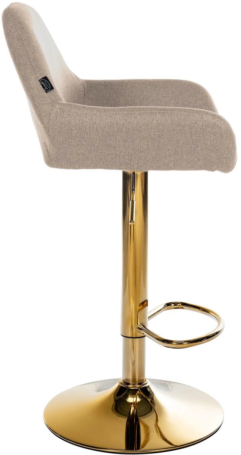 Lot de 2 tabourets de bar repose-pieds en forme d'arc en métal doré assise en tissu taupe TDB10796